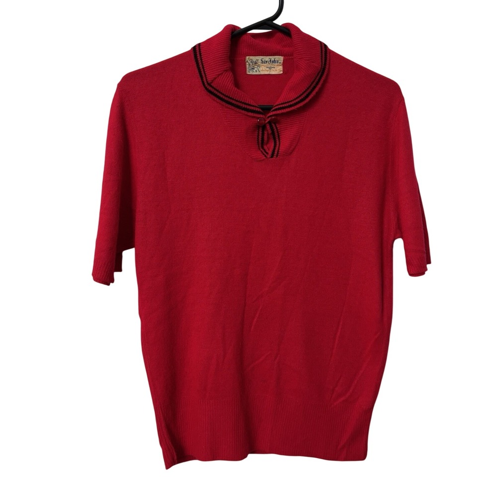 Vintage 50s Sir John Dupont Orlon Angora Mills Sweater Top Womens S Red Knit 60s